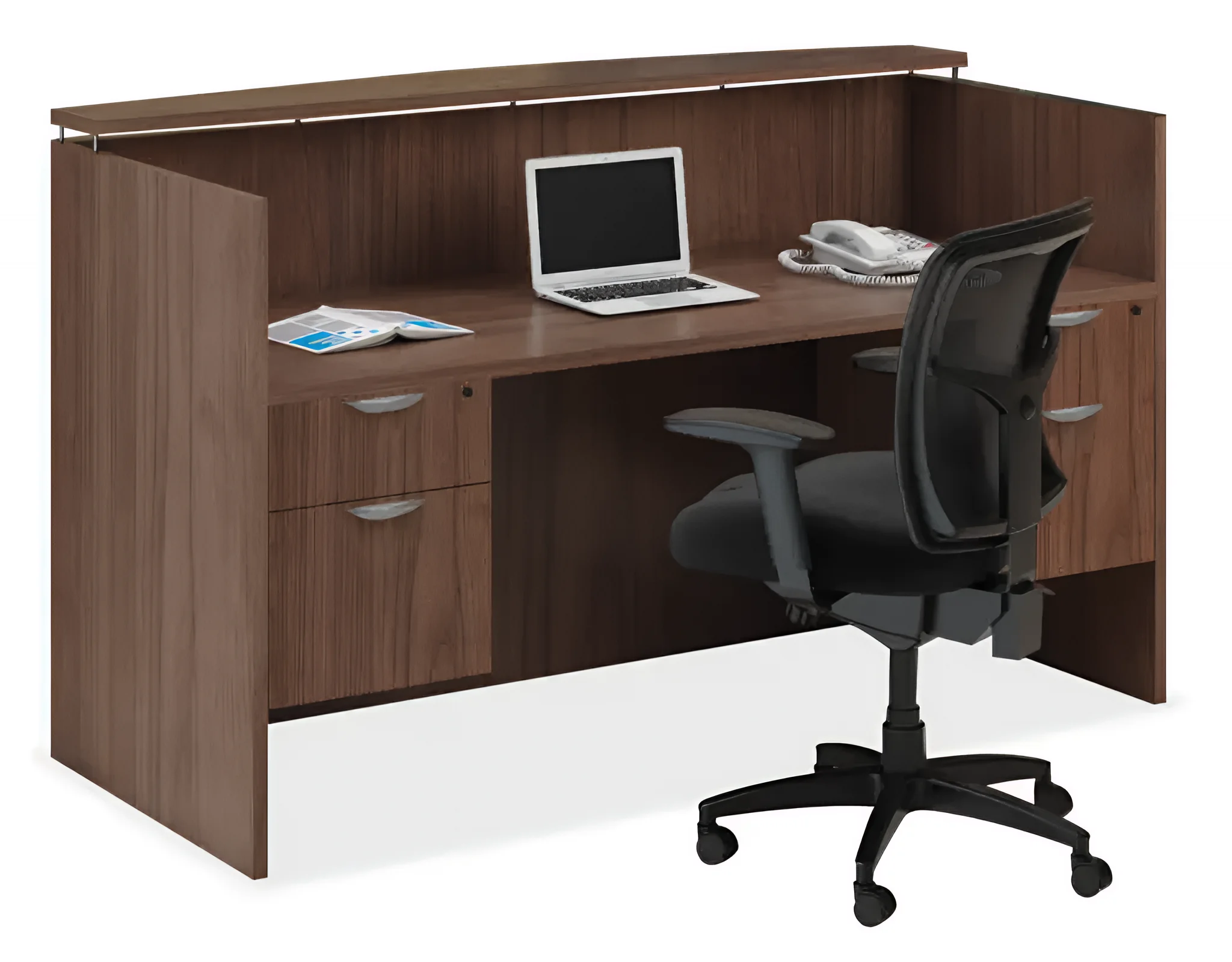 Double Hanging Pedestal Reception Desk by PBD Furniture in Modern Walnut