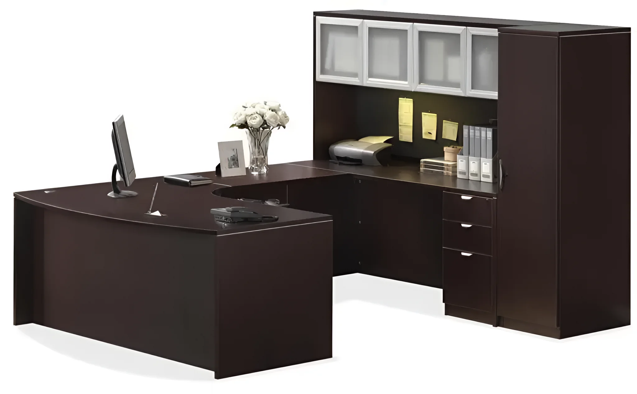 U Shaped Desk with Hutch and Storage by PBD Furniture in Espresso