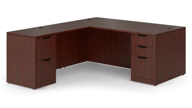 L-Shaped Desk 72in x 72in Double Pedestal by PBD Furniture in Mahogany