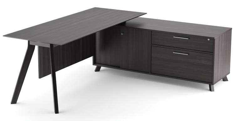 82in x 63in L-Shaped Desk with Sliding Door and Drawer Storage by PBD Furniture