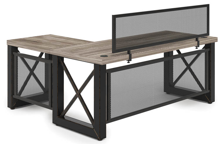 72in x 65in in Dustrial L Shaped Desk with Metal X Base and Privacy Panel by PBD Furniture