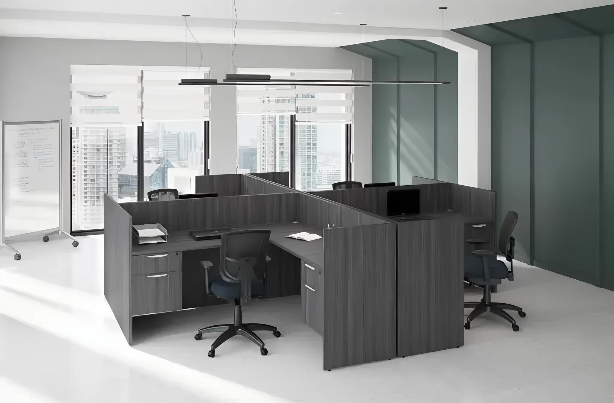 4 Person Workstation by PBD Furniture in Coastal Gray