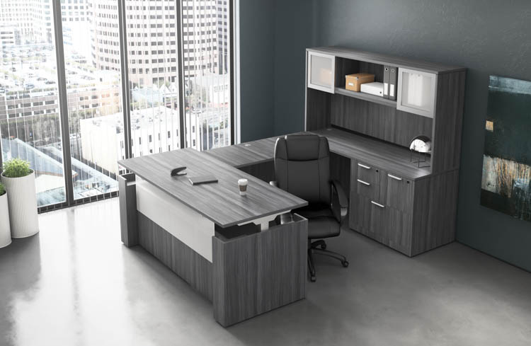 U Shaped Standing Desk with Hutch by Office Source