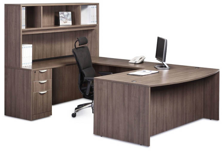 66in x 94in Bow Front Double Pedestal U-Shaped Desk with Hutch by PBD Furniture