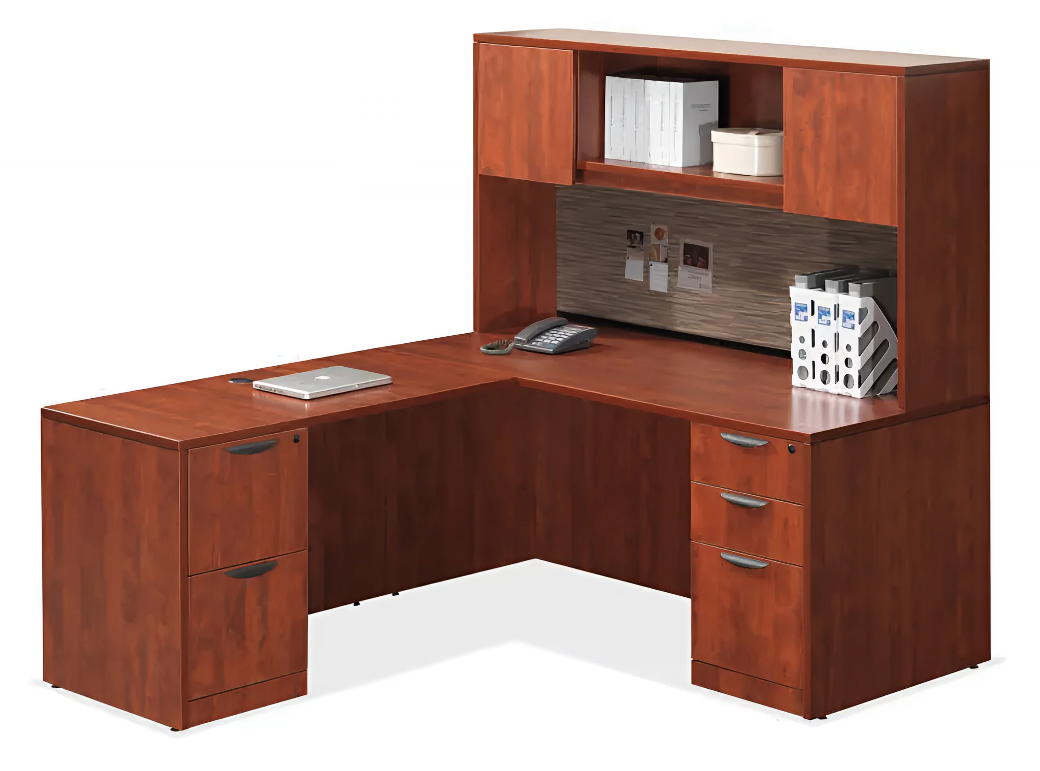 L-Desk 72in W x 84in D with 2 and 3 Drawer Pedestals and Hutch by PBD Furniture