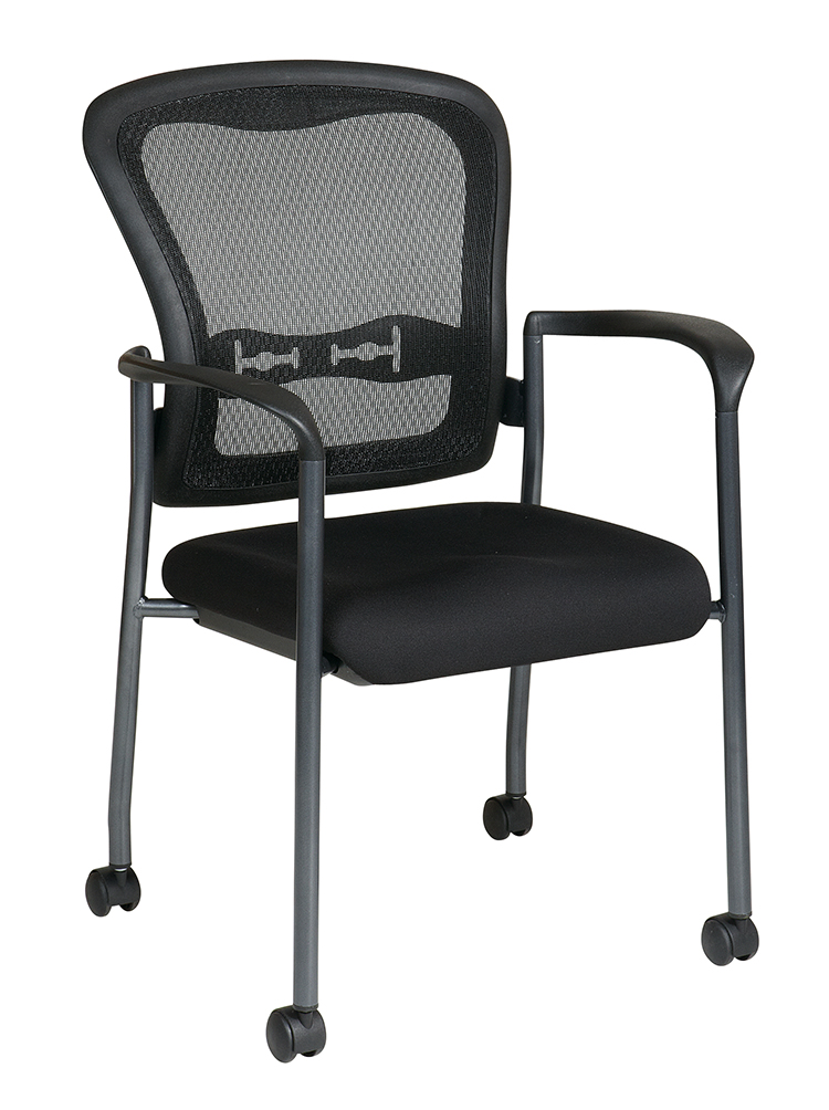 Mesh Back Visitor Chair with Casters and Black Fabric Padded Seat by WFB Designs