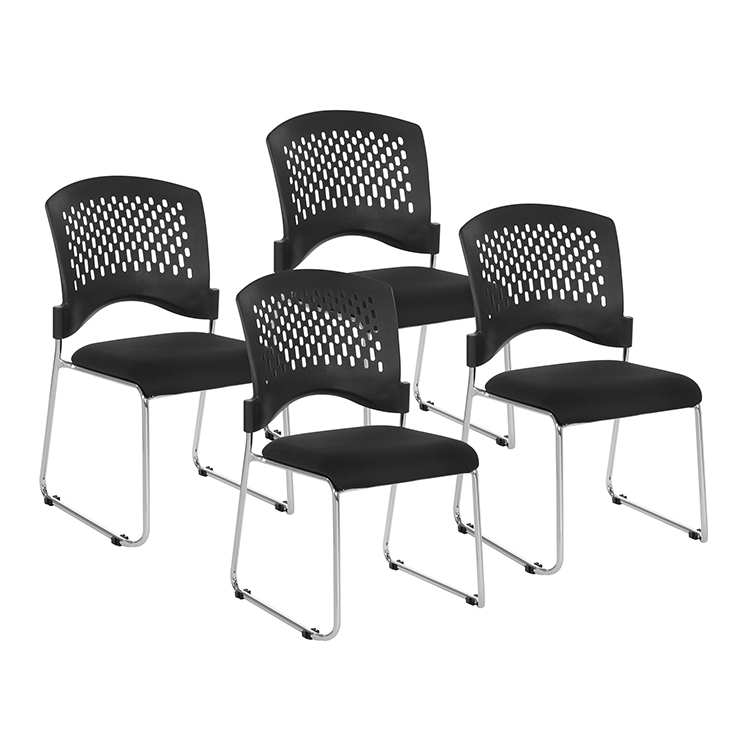 Plastic Vent Back Sled Base Chair (Pack of 20) with Black Fabric Seat and Dolly by WFB Designs