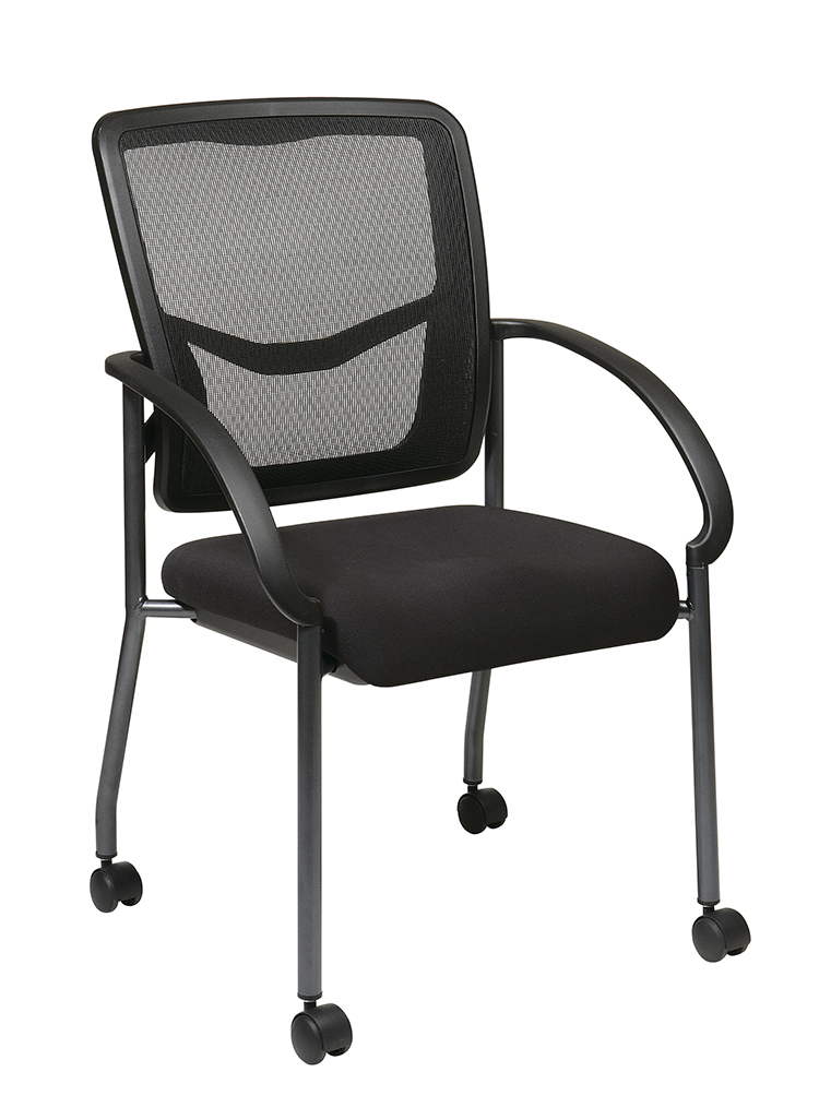 Mesh Back Visitor Chair with Casters and Black Fabric Padded Seat by WFB Designs