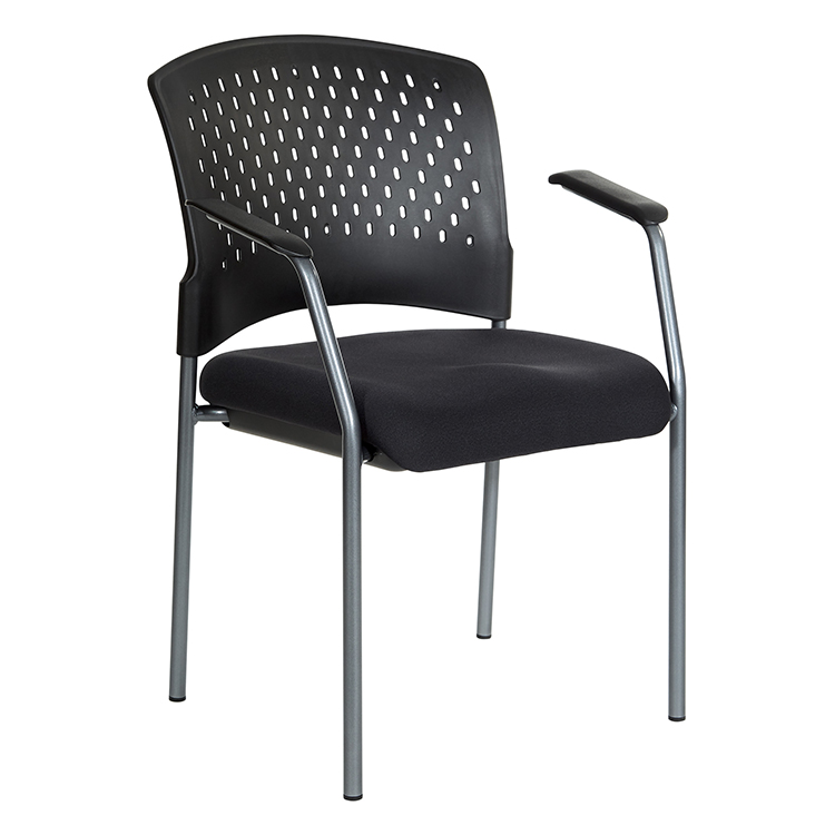 Plastic Vent Back Guest Chair with Arms and Black Fabric Seat by WFB Designs