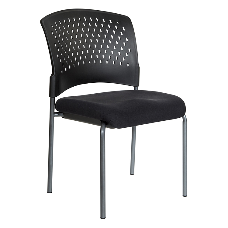 Plastic Vent Back Armless Guest Chair and Black Fabric Seat by WFB Designs
