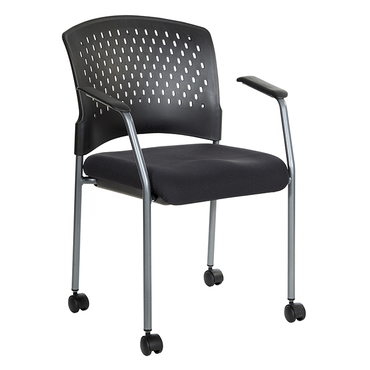 Plastic Vent Back Guest Chair with Arms, Casters and Black Fabric Seat by WFB Designs
