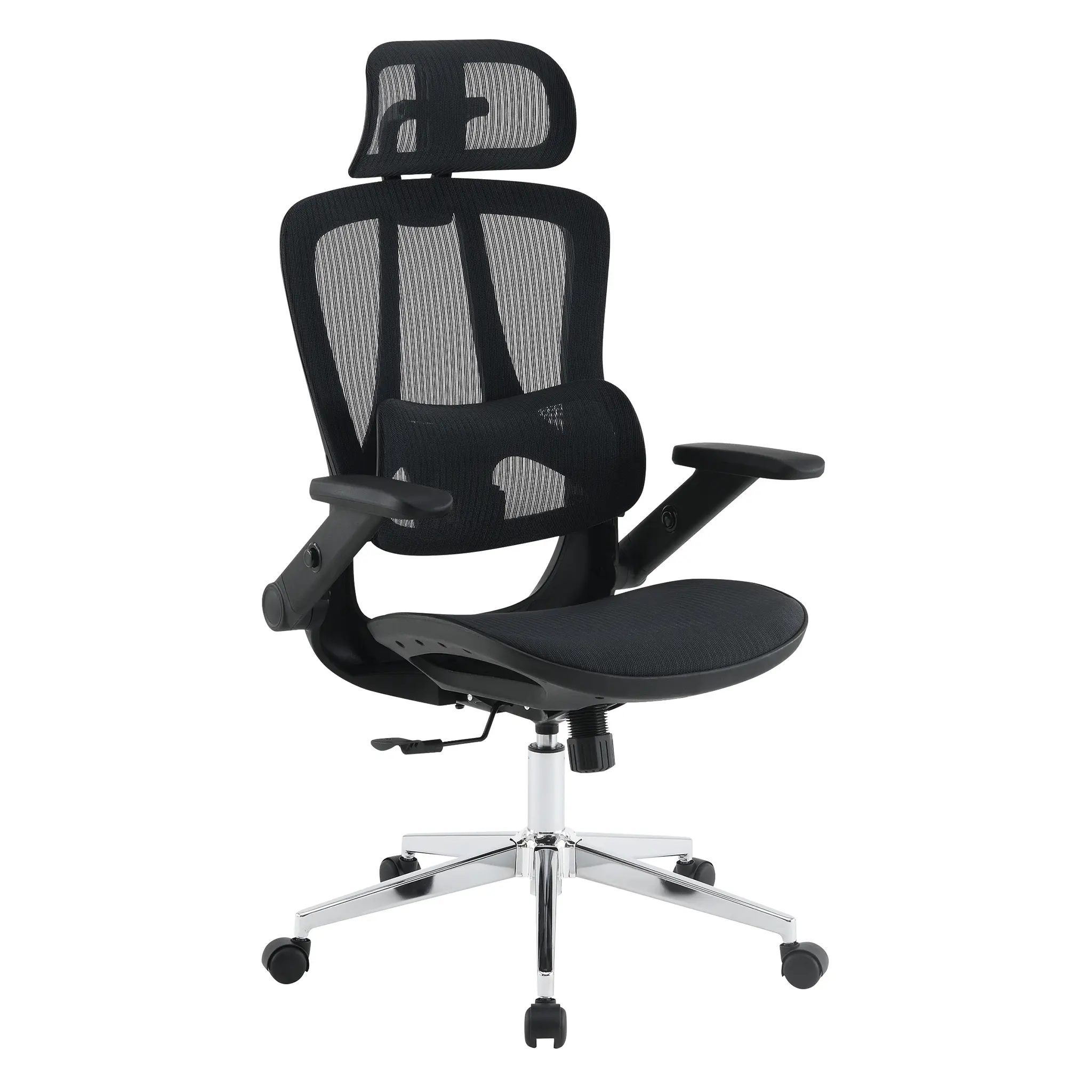 Mesh Seat and Back Task Chair with Flip Arms and Headrest by WFB Designs in Black