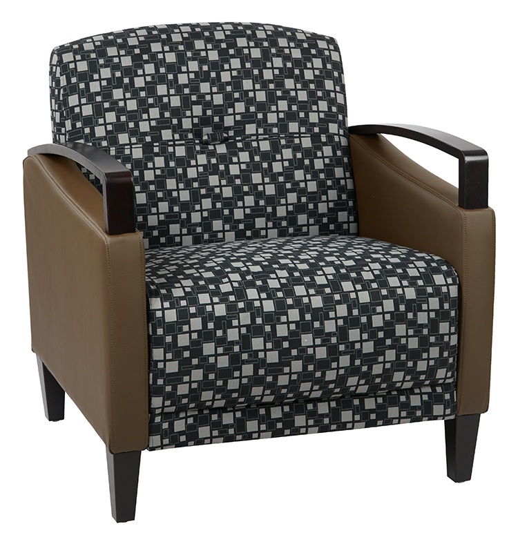 Arm Chair with Espresso Wood Accents in Premium Fabrics or Two-Tone Fabric by WFB Designs