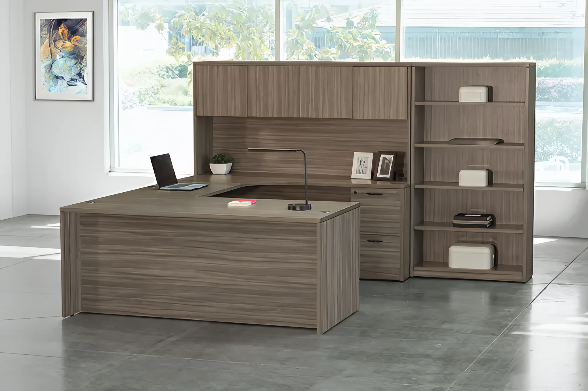U-Desk 107in W x 107in D with Hutch and 2 and 3 Drawer Pedestals by WFB Designs