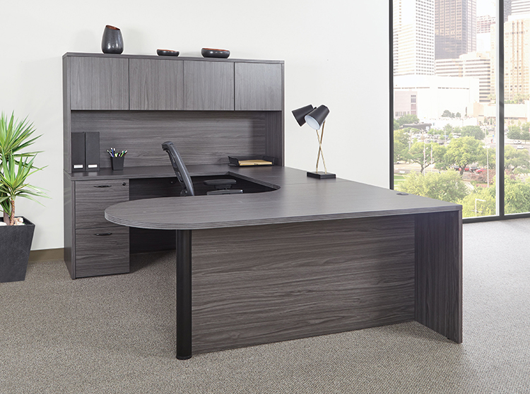 72in x 101in Bullet Extended Corner U-Desk with Wood Door Hutch by WFB Designs