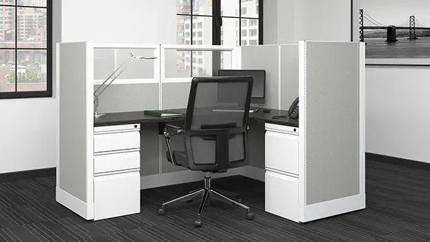 L-Shape Cubicle with Glass and Fabric Panels Powered 53in by Office Star