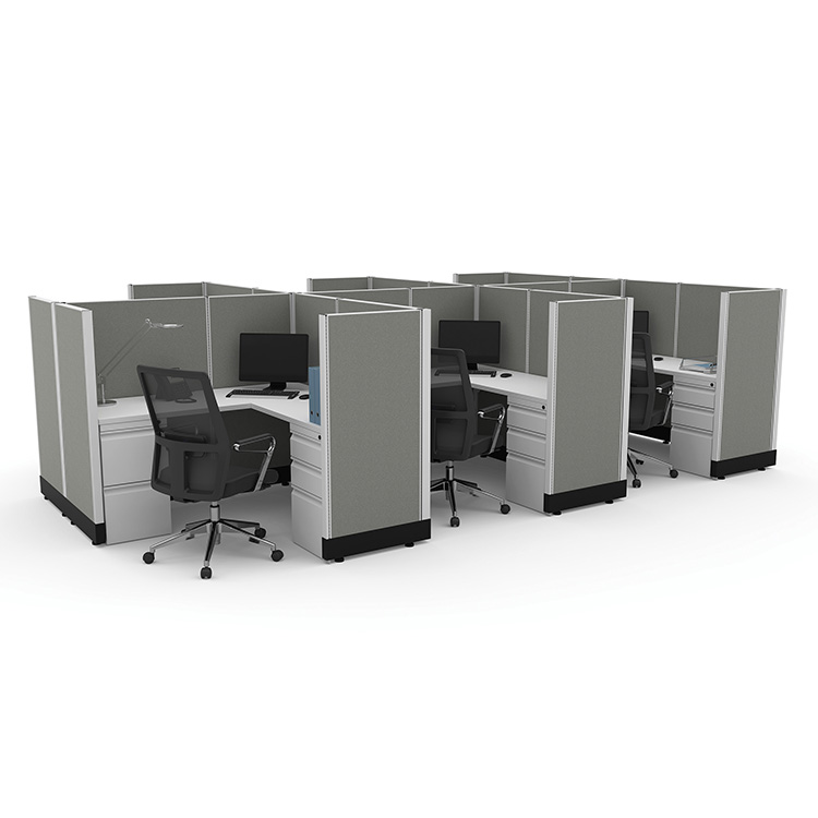 53in H 6-Person Double Ped and Fabric Panel Cubicles - Unpowered by WFB Designs
