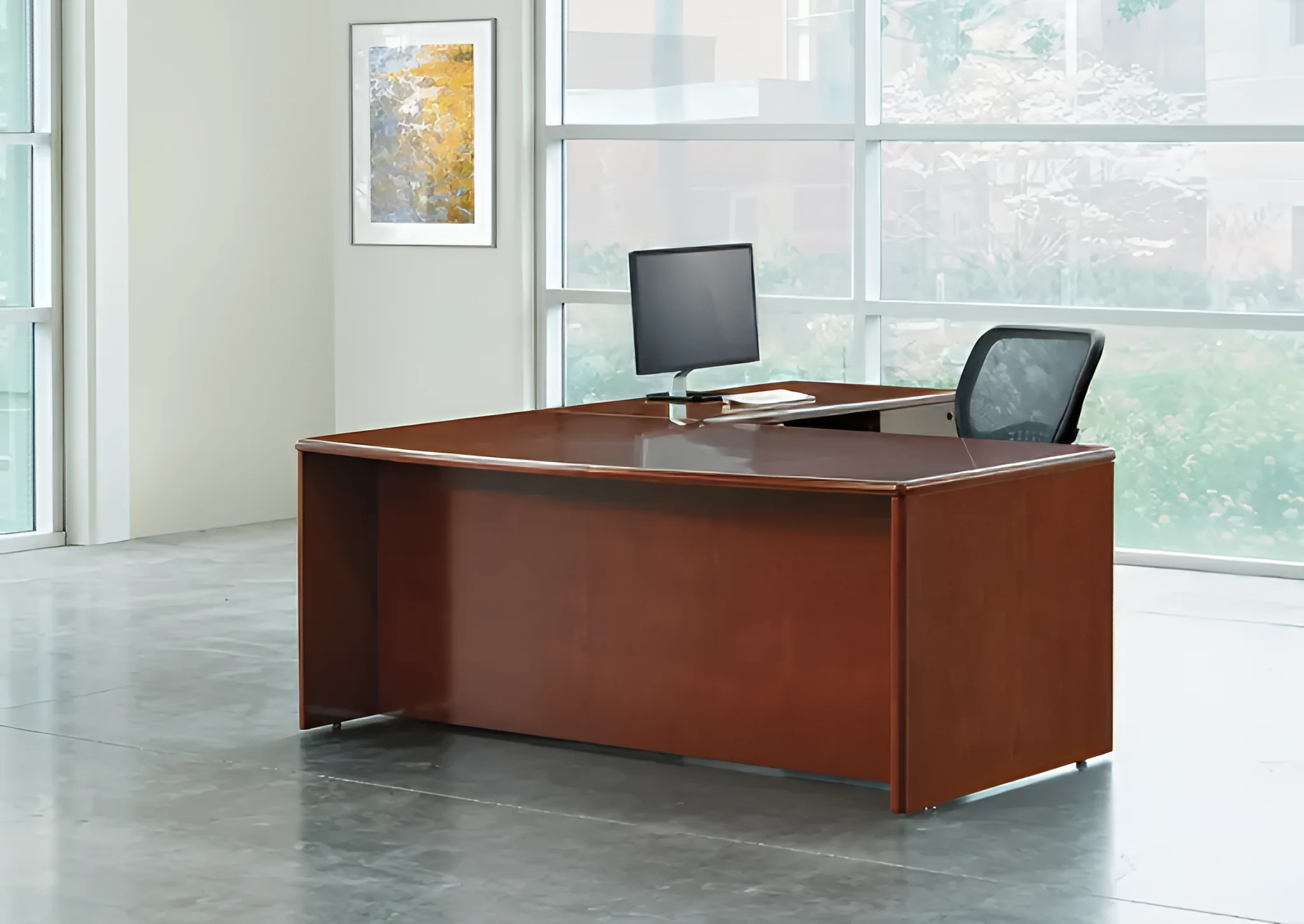 Bow-Front L-Desk 72in W x 87in D with 2 and 3 Drawer Pedestals by WFB Designs