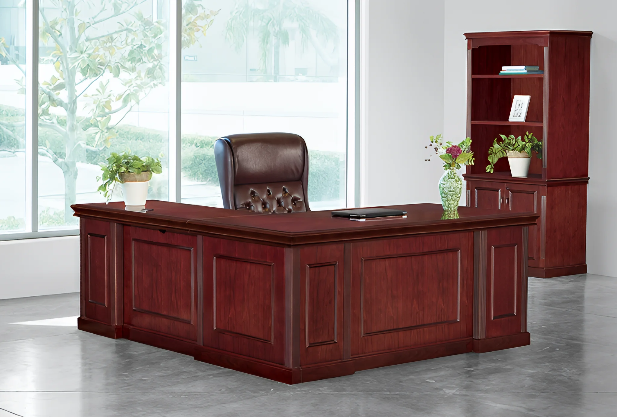 L-Desk Wood Veneer 72in W x 84in D with 3 and 2 Drawer Pedestals by WFB Designs