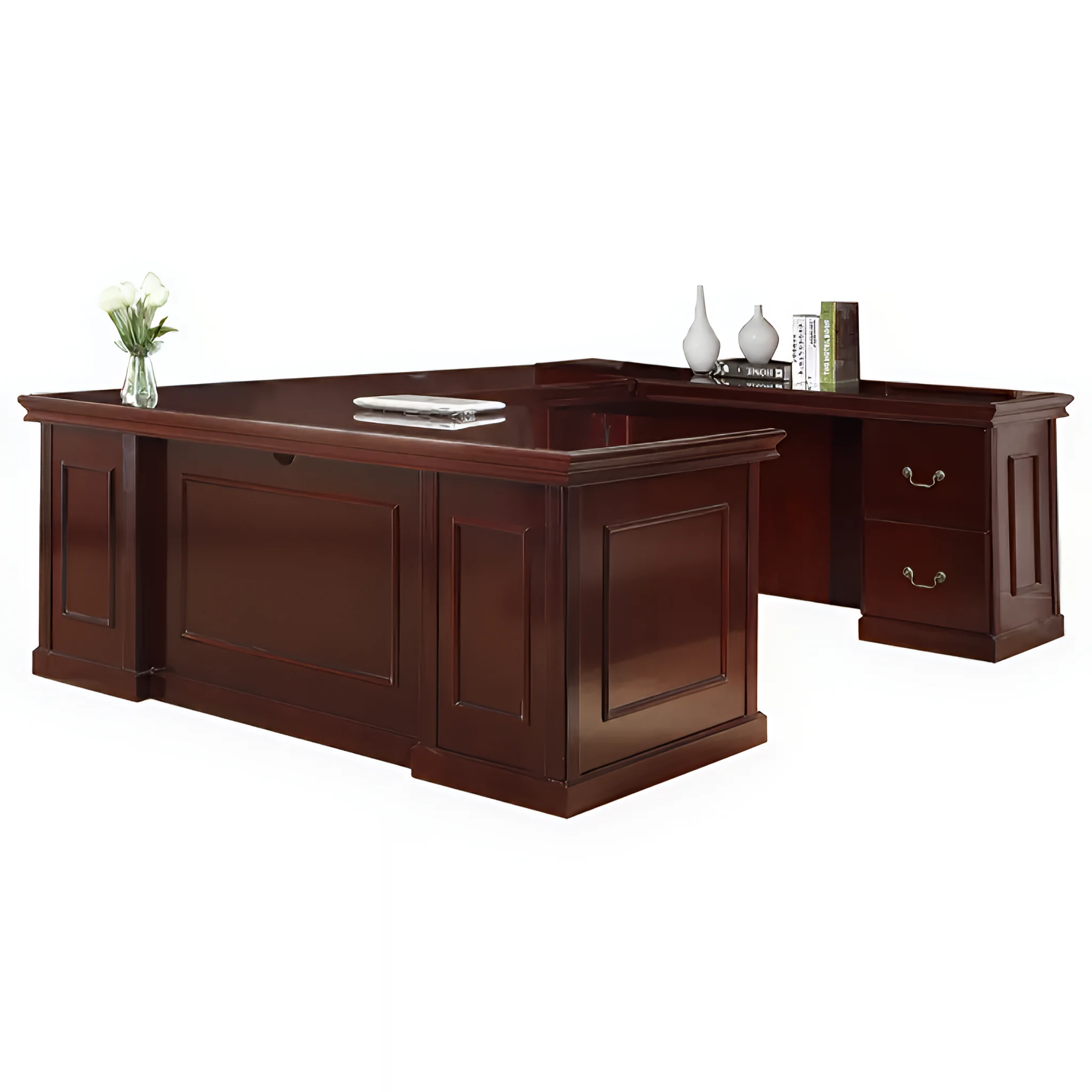 Wood Veneer U-Desk 72in W x 108in D with 3 and 2 Drawer Pedestals by WFB Designs