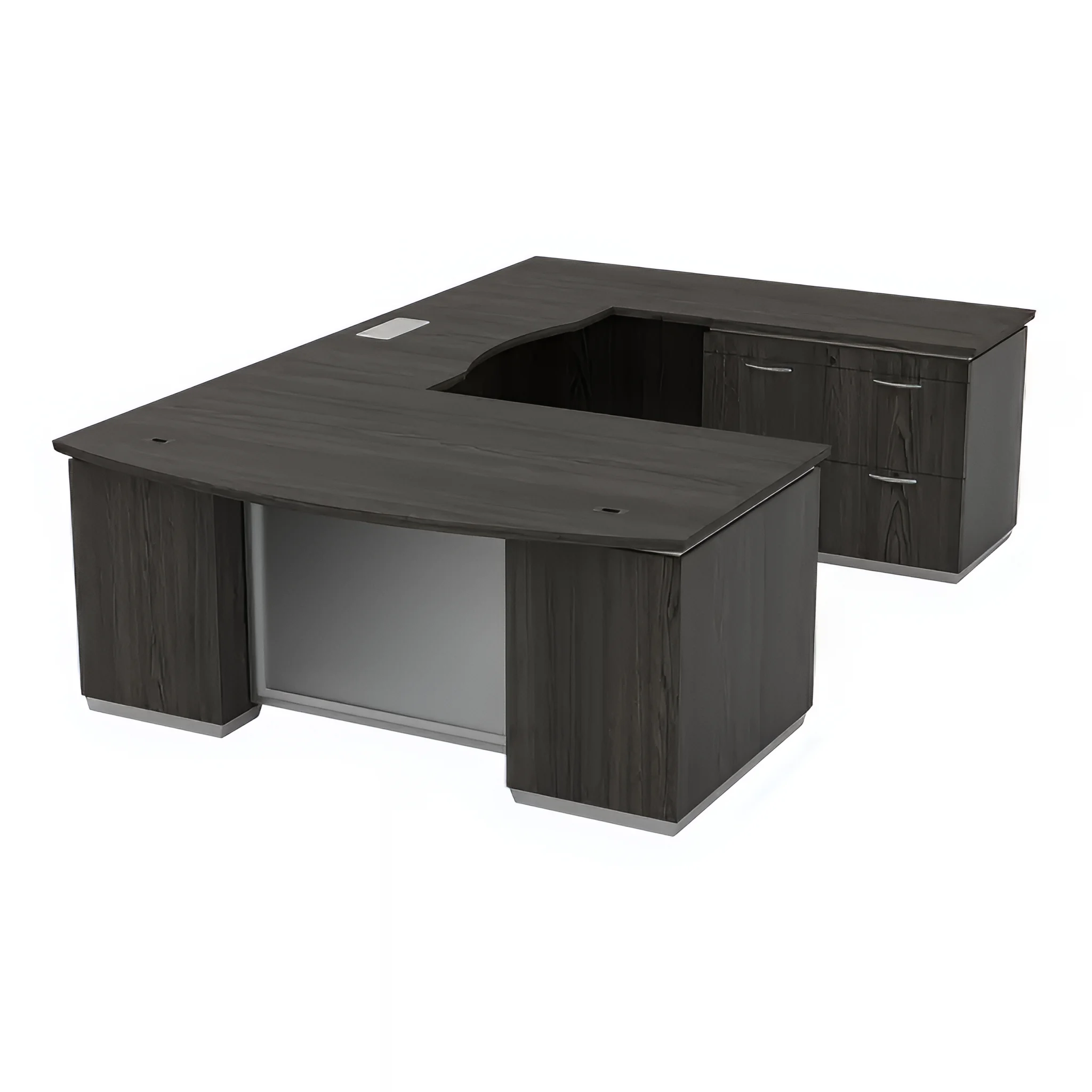 Bow-Front U-Desk 72in W x 114in D with 3 Drawer Pedestal and 2 Drawer Lateral File by WFB Designs