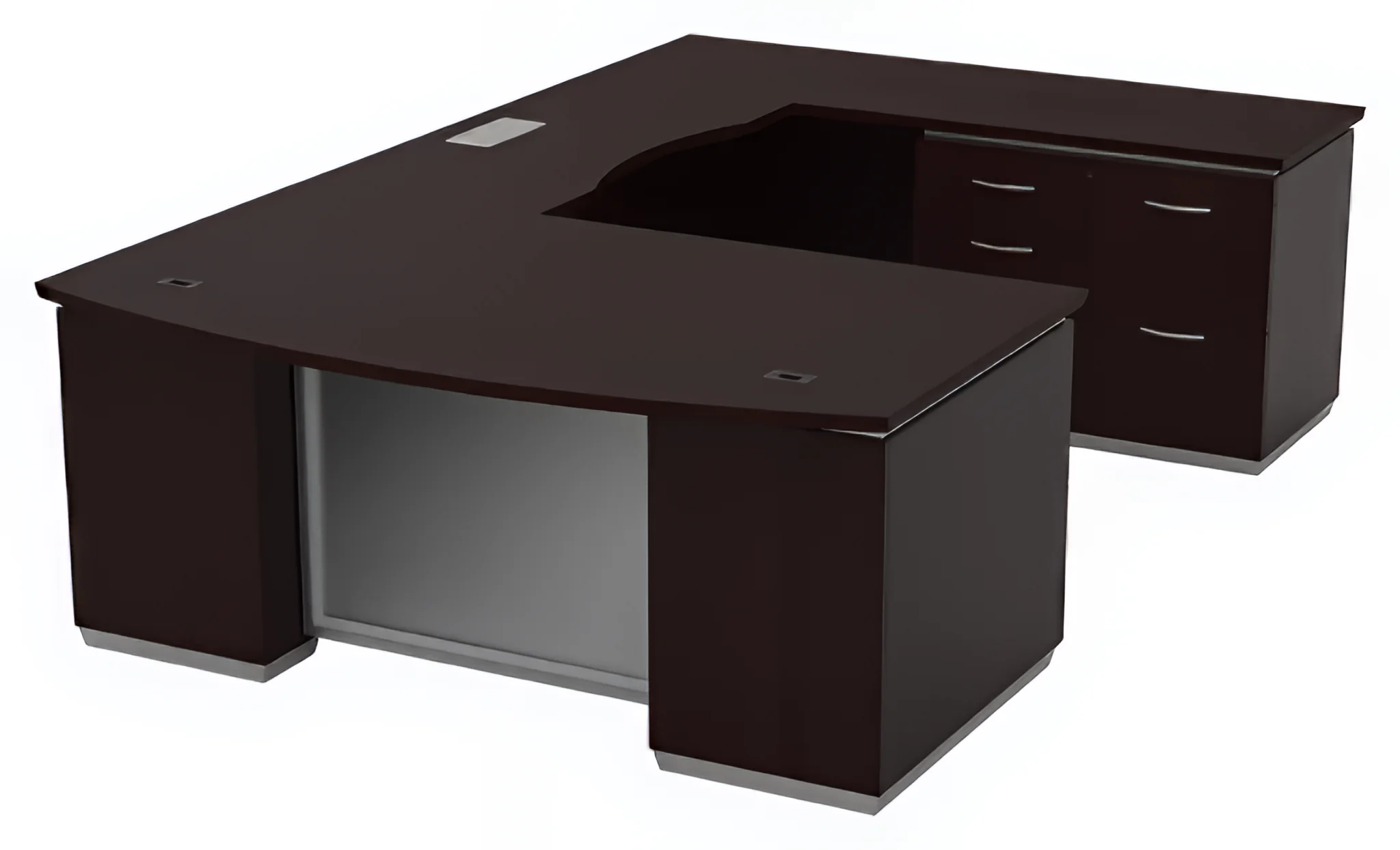 Bow-Front U-Desk Multi-File 72in W x 114in D with 3 Drawer Pedestal and Multi File Unit by WFB Designs