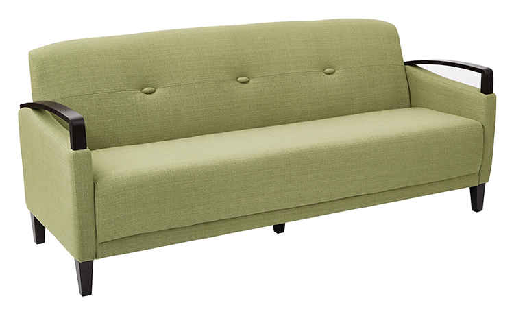 Sofa with Espresso Wood Accents and Enhanced Fabrics by WFB Designs