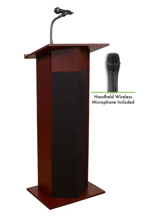 Oklahoma Sound Power Plus Podium / Lectern with Wireless Handheld Mic 22inW x 17inD x 46inH Mahogany