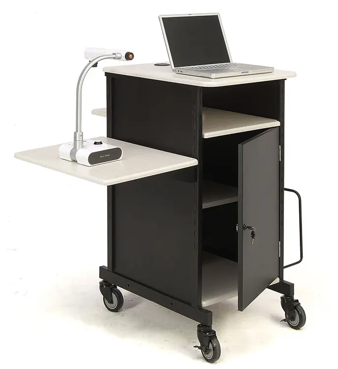 Oklahoma Sound PRC Series 3-Shelf Metal Mobile Presentation Cart with Lockable Wheels, Black (PRC450 | Quill