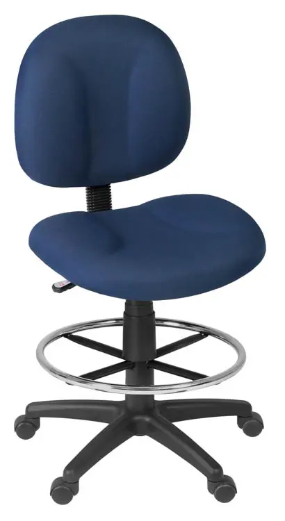 Regency Comfort Series Armless Fabric Drafting Chair with Footrest and Lumbar Support, Navy Blue (10 | Quill
