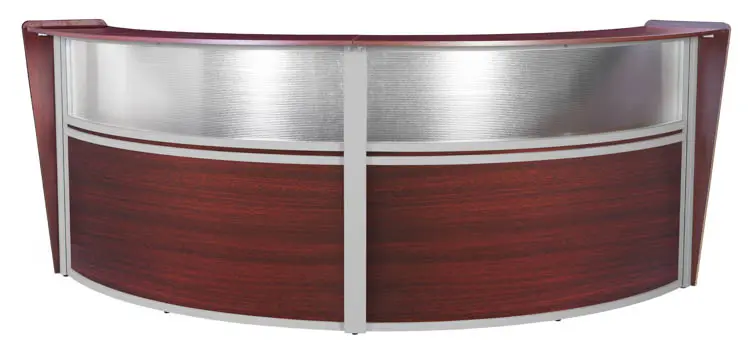 Plexi Double-Unit Reception Curved Desk Workstation by Regency Furniture in Mahogany