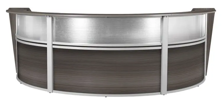 Regency Marque 144W Curved Reception Desk Workstation, Driftwood Gray (77313GY), Grey | Quill