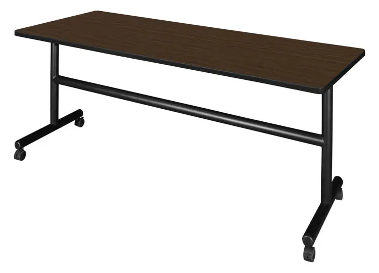 Regency Kobe Flip Top 72W x 24D Rectangular Training Room Table, Laminate, With Wheels, Neo Walnut (, Black/Walnut | Quill