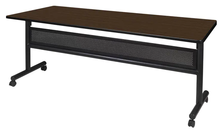 Regency Kobe Flip Top 72W x 24D Rectangular Training Room Table, Laminate, With Wheels, Neo Walnut (, Black/Walnut | Quill