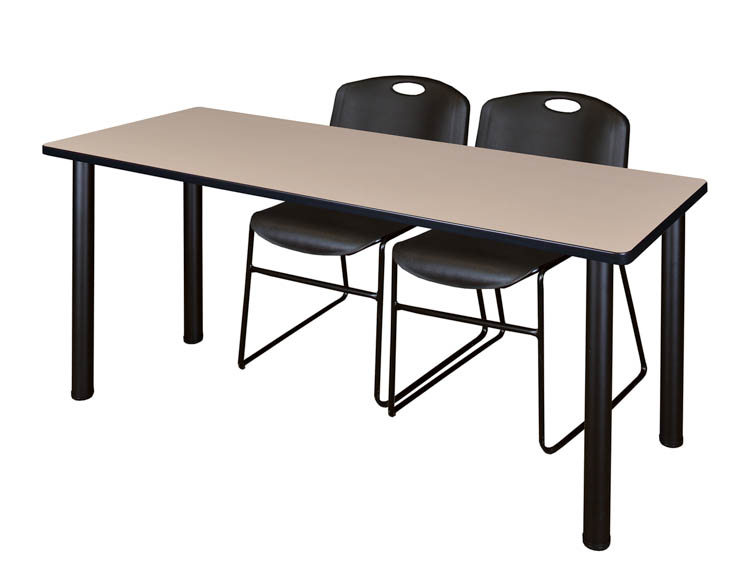 60" x 24" Training Table- Beige/ Black & 2 Zeng Stack Chairs by Regency Furniture