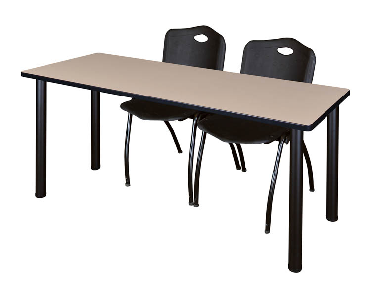 60" x 24" Training Table- Beige/ Black & 2 'M' Stack Chairs by Regency Furniture