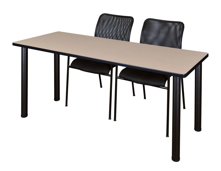 60" x 24" Training Table- Beige/ Black & 2 Mario Stack Chairs- Black by Regency Furniture