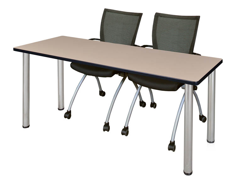 60" x 24" Training Table- Beige/ Chrome & 2 Apprentice Chairs- Black by Regency Furniture