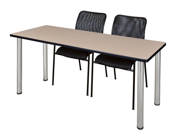 60" x 24" Training Table- Beige/ Chrome & 2 Mario Stack Chairs- Black by Regency Furniture