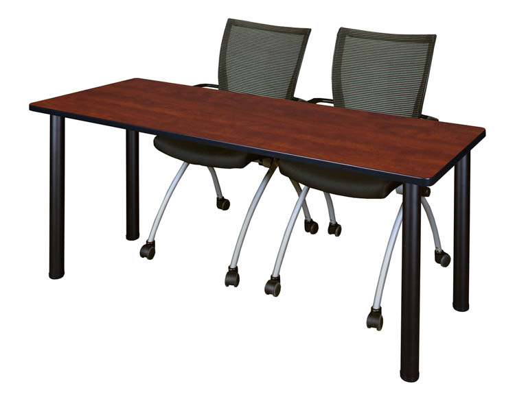 60" x 24" Training Table- Cherry/ Black & 2 Apprentice Chairs- Black by Regency Furniture