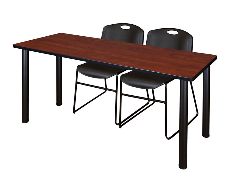 60" x 24" Training Table- Cherry/ Black & 2 Zeng Stack Chairs by Regency Furniture