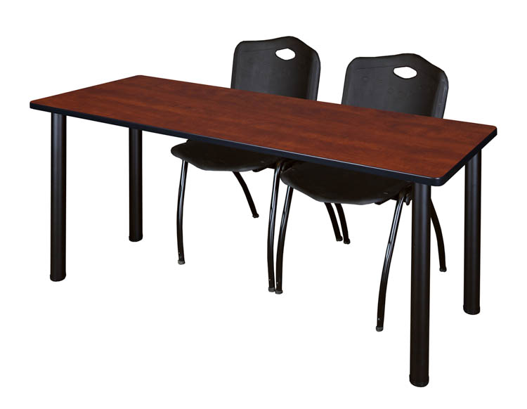 60" x 24" Training Table- Cherry/ Black & 2 'M' Stack Chairs by Regency Furniture