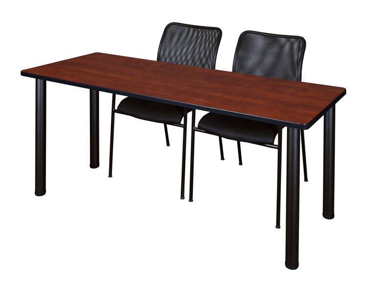 60" x 24" Training Table- Cherry/ Black & 2 Mario Stack Chairs- Black by Regency Furniture