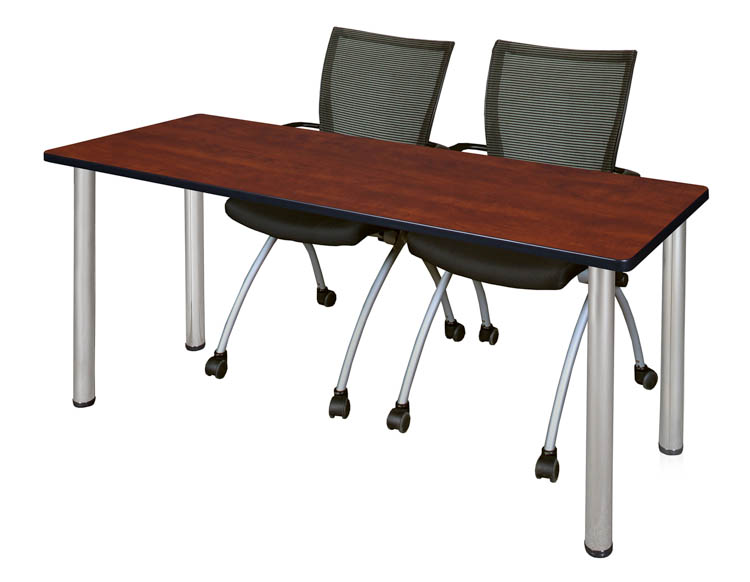 60" x 24" Training Table- Cherry/ Chrome & 2 Apprentice Chairs- Black by Regency Furniture