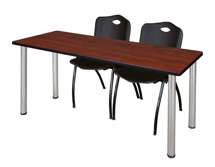 60" x 24" Training Table- Cherry/ Chrome & 2 'M' Stack Chairs by Regency Furniture