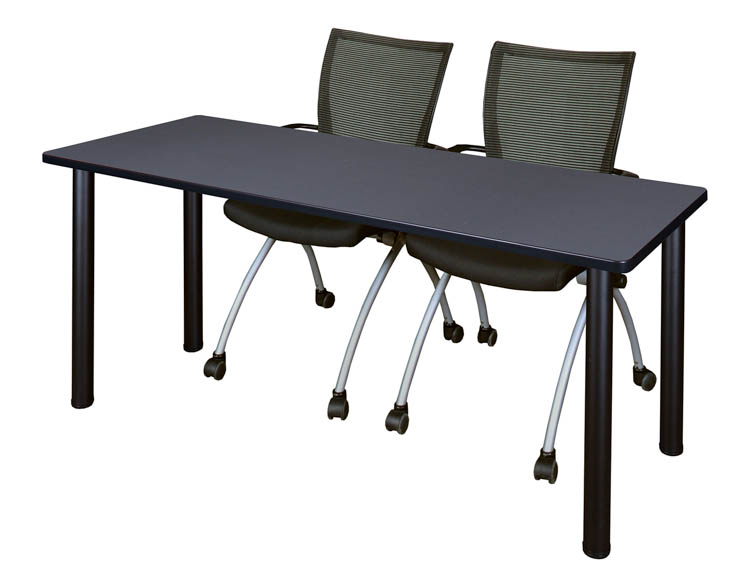 60" x 24" Training Table- Gray/ Black & 2 Apprentice Chairs- Black by Regency Furniture