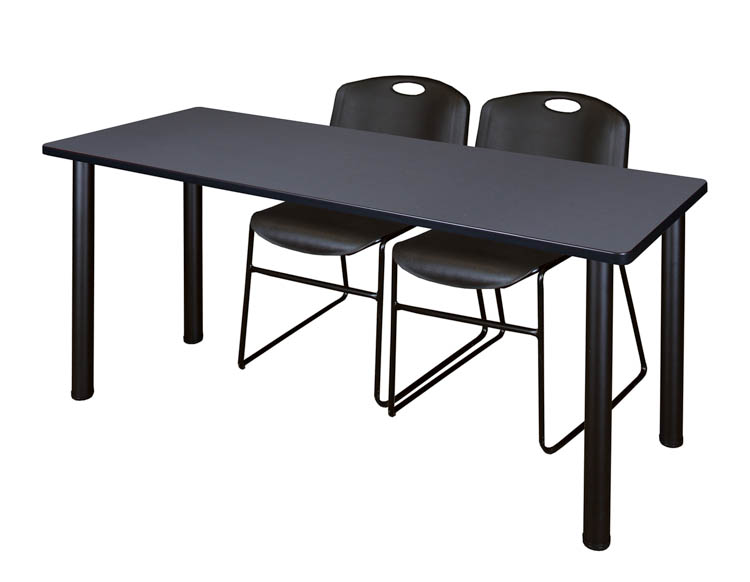 60" x 24" Training Table- Gray/ Black & 2 Zeng Stack Chairs by Regency Furniture