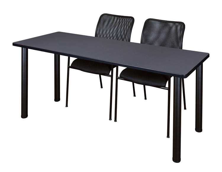 60" x 24" Training Table- Gray/ Black & 2 Mario Stack Chairs- Black by Regency Furniture