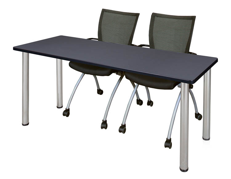 60" x 24" Training Table- Gray/ Chrome & 2 Apprentice Chairs- Black by Regency Furniture