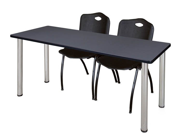 60" x 24" Training Table- Gray/ Chrome & 2 'M' Stack Chairs by Regency Furniture